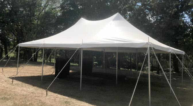 20' x 30' rope and pole tent for Outdoor corporate event setup for West Liberty foods in Libertyville, Iowa
