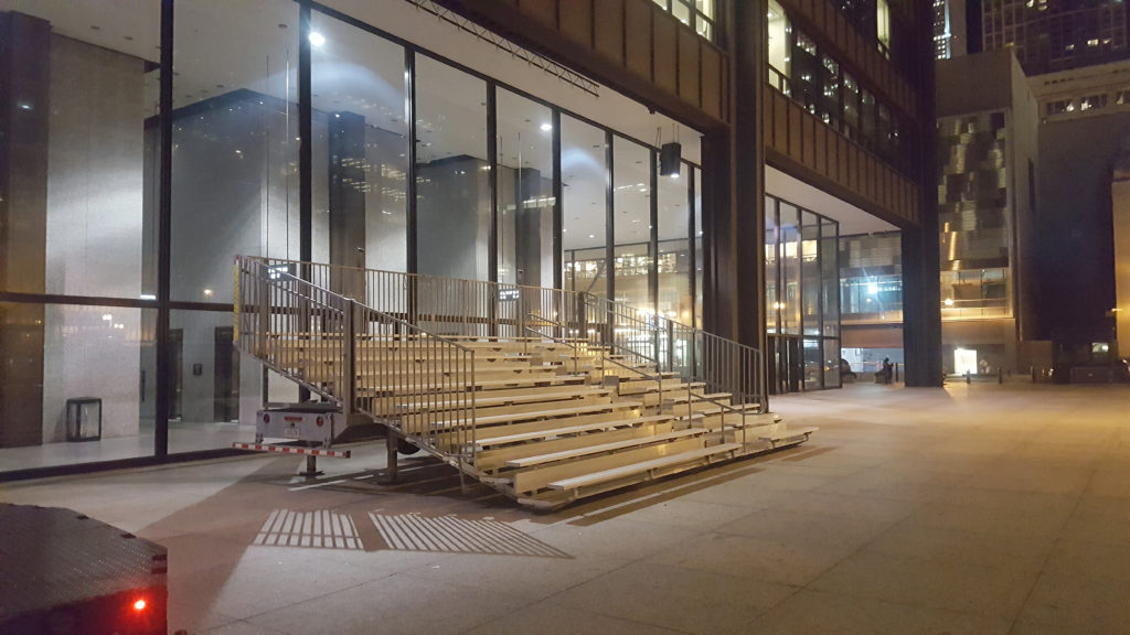 Bleachers delivery to Richard J. Daley Center in Chicago, Illinois for the Icebox Derby