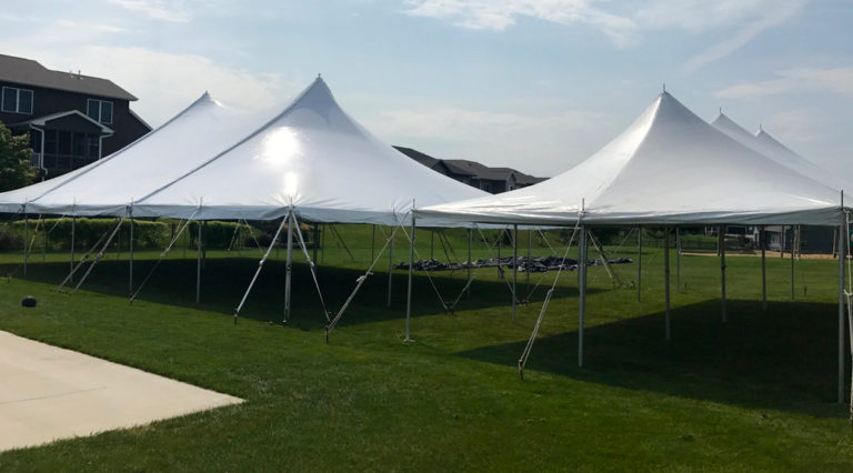 Block Party Setup with rope and pole event tents in Iowa City, IA