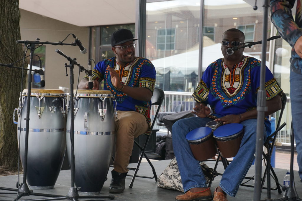 Bongo drum players of the SD Band at the 2017 Iowa Soul Festival in Iowa City. IA (Summer of the Arts)