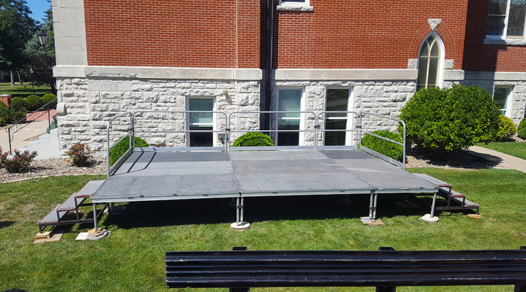 Stage with railings and stairs for Iowa Wesleyan University in Mt. Pleasant, IA (header)