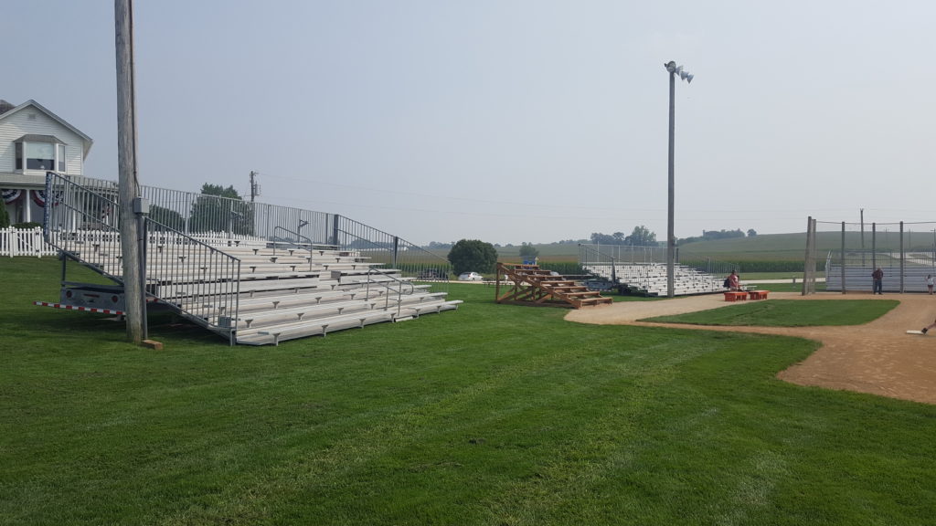 Towable bleachers at Field of Dreams by Big Ten Rentals (not the wooden ones from the movie)
