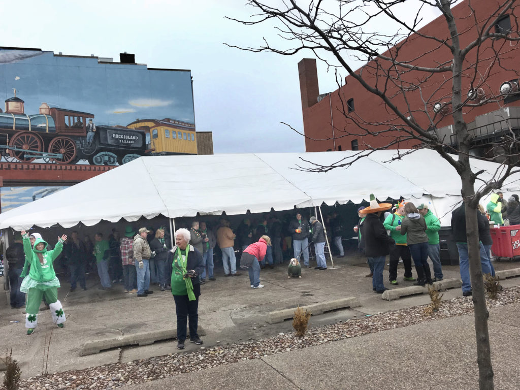 Last minute Saint Patrick's Day event under 30' x 75' frame tent at Steve's Old Time Tap in Rock Island, IL