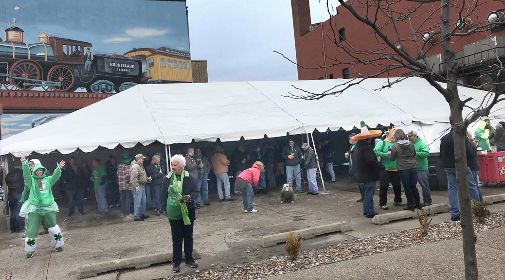 Last minute Saint Patrick's Day tent setup at Steve's Old Time Tap in Rock Island, IL