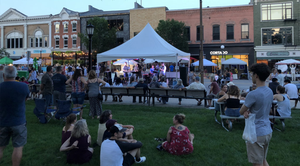 20' x 20' tentnology tent at the 2018 Iowa City Jazz Festival for Summer of the Arts in downtown Iowa City