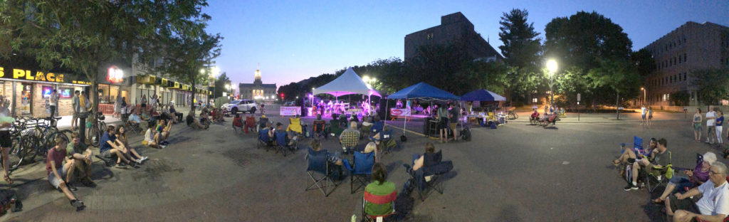 Music event in Iowa City Downtown District (Panoramic Photo)