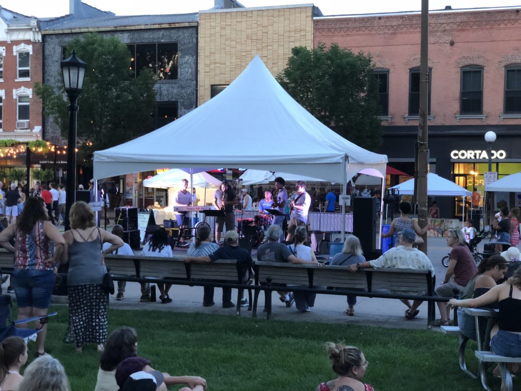 20' x 20' tentnology tent at the 2018 Iowa City Jazz Festival at Summer of the Arts in Iowa