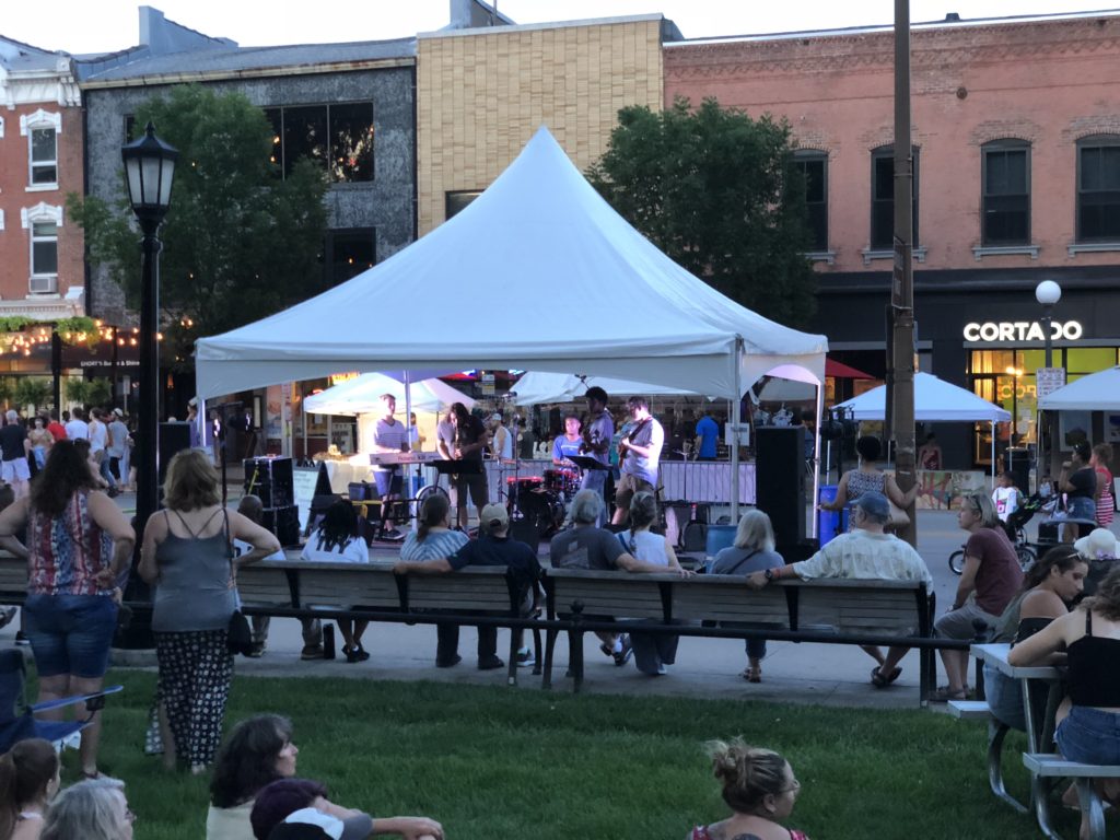 Jazz under 20' x 20' tentnology tent at the 2018 Iowa City Jazz Festival