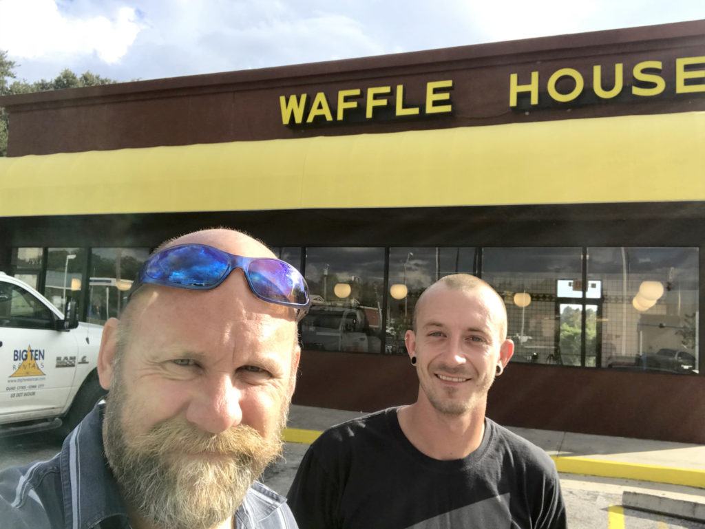 Brian and Tyler at a Waffle House