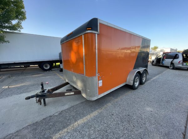 7' x 14' Cargo Trailer Rental in Iowa City, IA VIN-0809 front and side