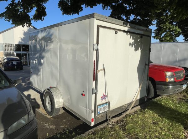 Back of 7' x 12 Enclosed Cargo Trailer Rental in Iowa City, IA VIN-3306