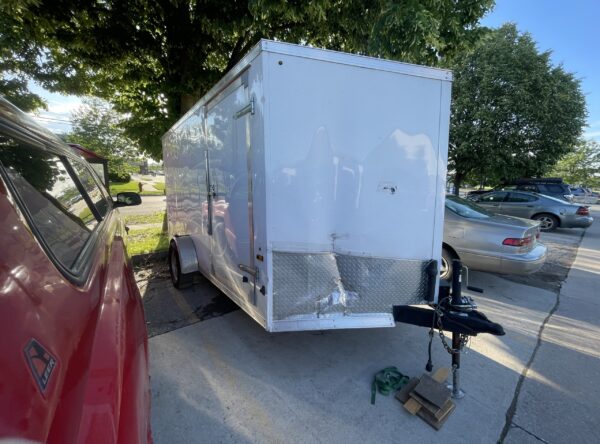 Front of 7' x 12 Enclosed Cargo Trailer Rental in Iowa City, IA VIN-3306