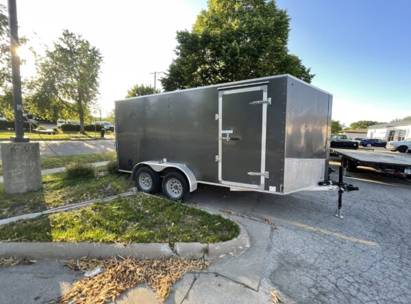Side of 7' x 14' Cargo Trailer Rental in Iowa City, IA VIN-9309