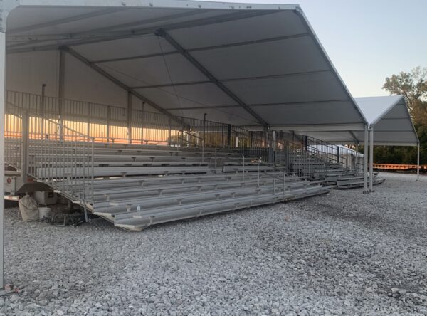 Back of the covered bleachers for onsite corporate demonstration in Moberly, Missouri