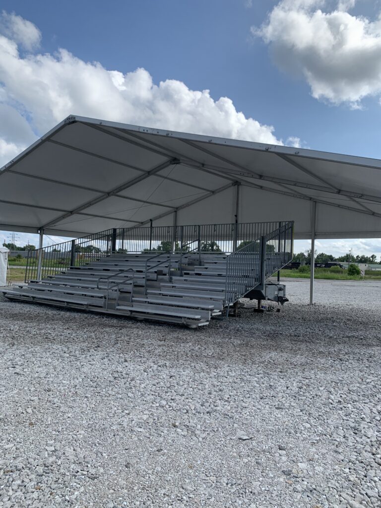 Covered bleachers for onsite corporate demonstration in Moberly, Missouri