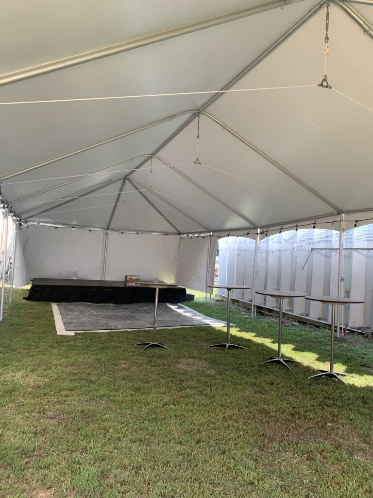 Under 20' x 50' Frame Tent set up in Keswick, Iowa for H2K event