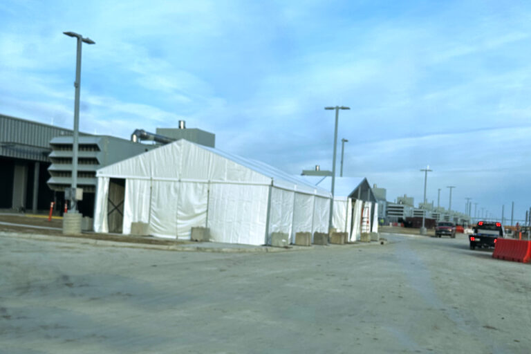Temporary 30' x 30' Clearspan Tent Structure in Des Moines for Baker Electric over Siemens electrical equipment