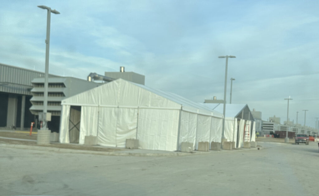 Temporary 30' x 30' Clearspan Tent Structure in Des Moines for Baker Electric over Siemens equipment full