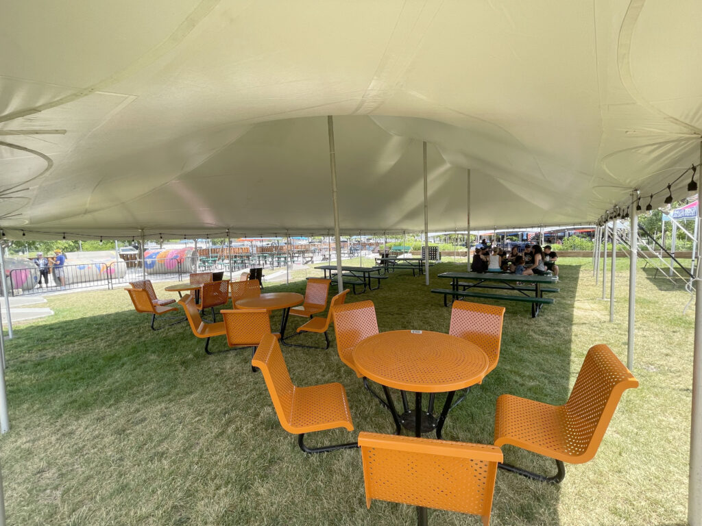 Under our 30’ x 60' rope and pole event tent at Big Grove Brewery in Iowa City, IA