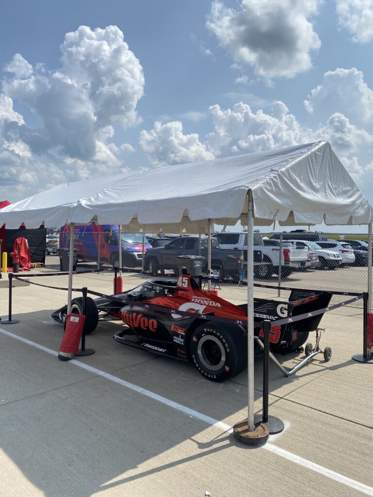 10’ x 20’ frame tent with the Hy-Vee to sponsor Lundgaard’s RLL-Honda in IndyCar under it at Tents at Iowa Speedway in Newton, Iowa