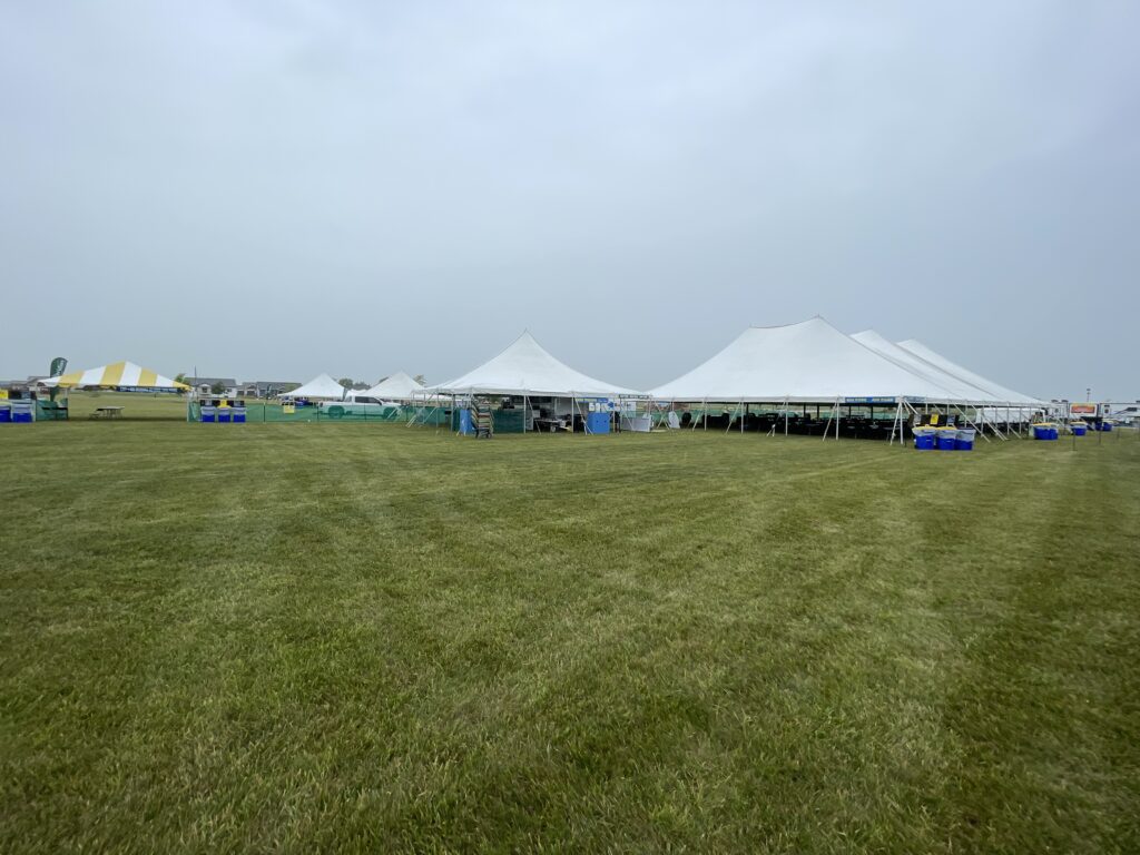 Multiple tents at Blues and BBQ music event in North Liberty, IA