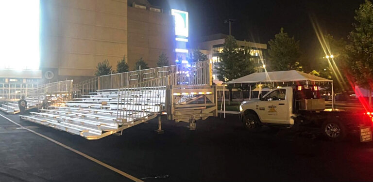 Two 10-row 45′-long towable bleachers each seating 273 people at Bulls Fest at United Center in Chicago, Illinois