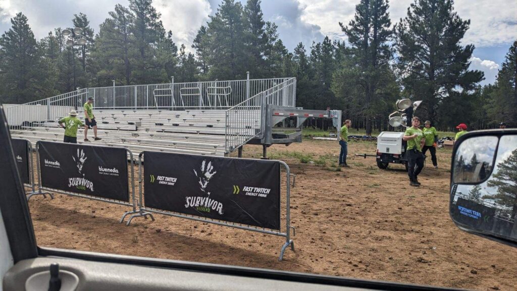 45' towable bleacher at Survivor Weekend at Camp Raymond in Parks, Arizona. Sponsored by Fast twitch energy drink.