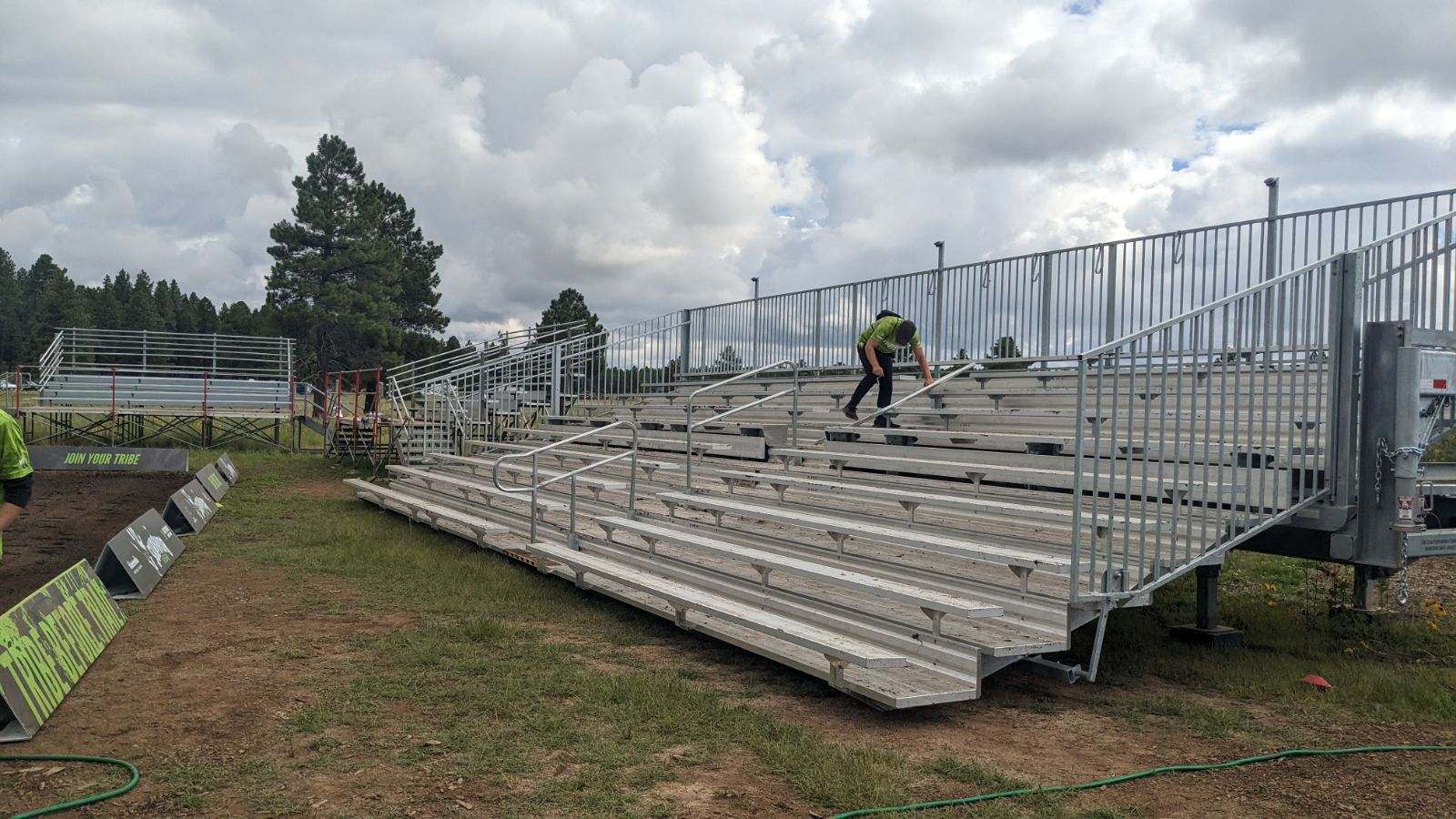 Towable grandstand bleachers at Survivor Weekend at Camp Raymond in Parks, Arizona.
