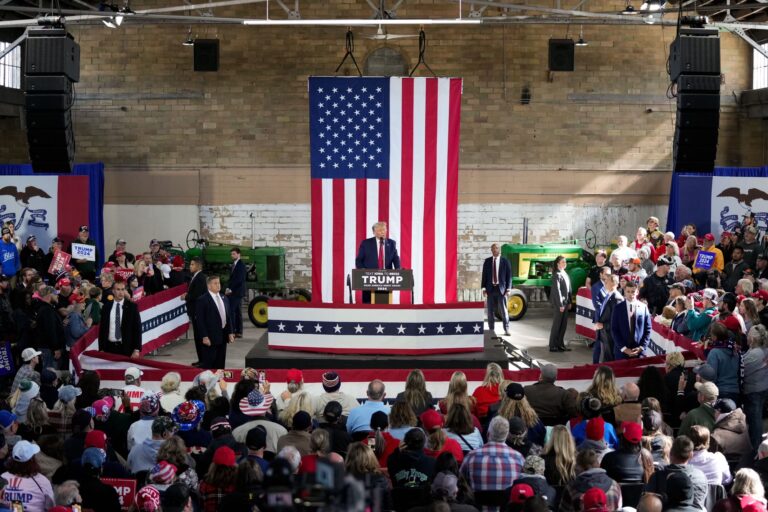 Crowd Barricades, Podium & Bleachers for Trump Rally in Waterloo, Iowa