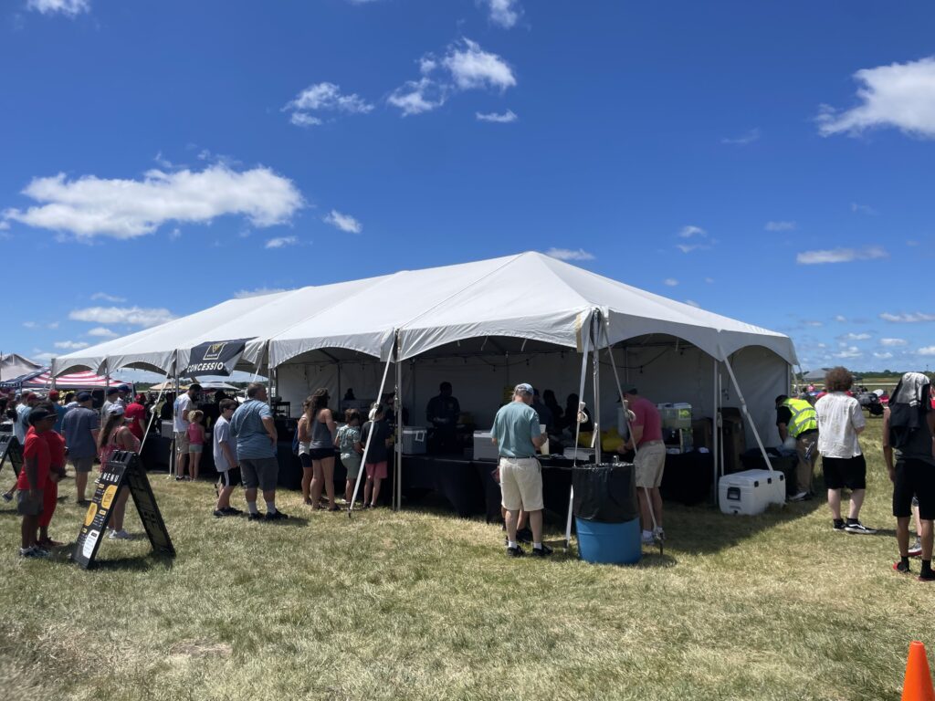 20' x 50' frame tent at Quad City Air Show 2024 in Davenport, IA. Concession tent for the event.