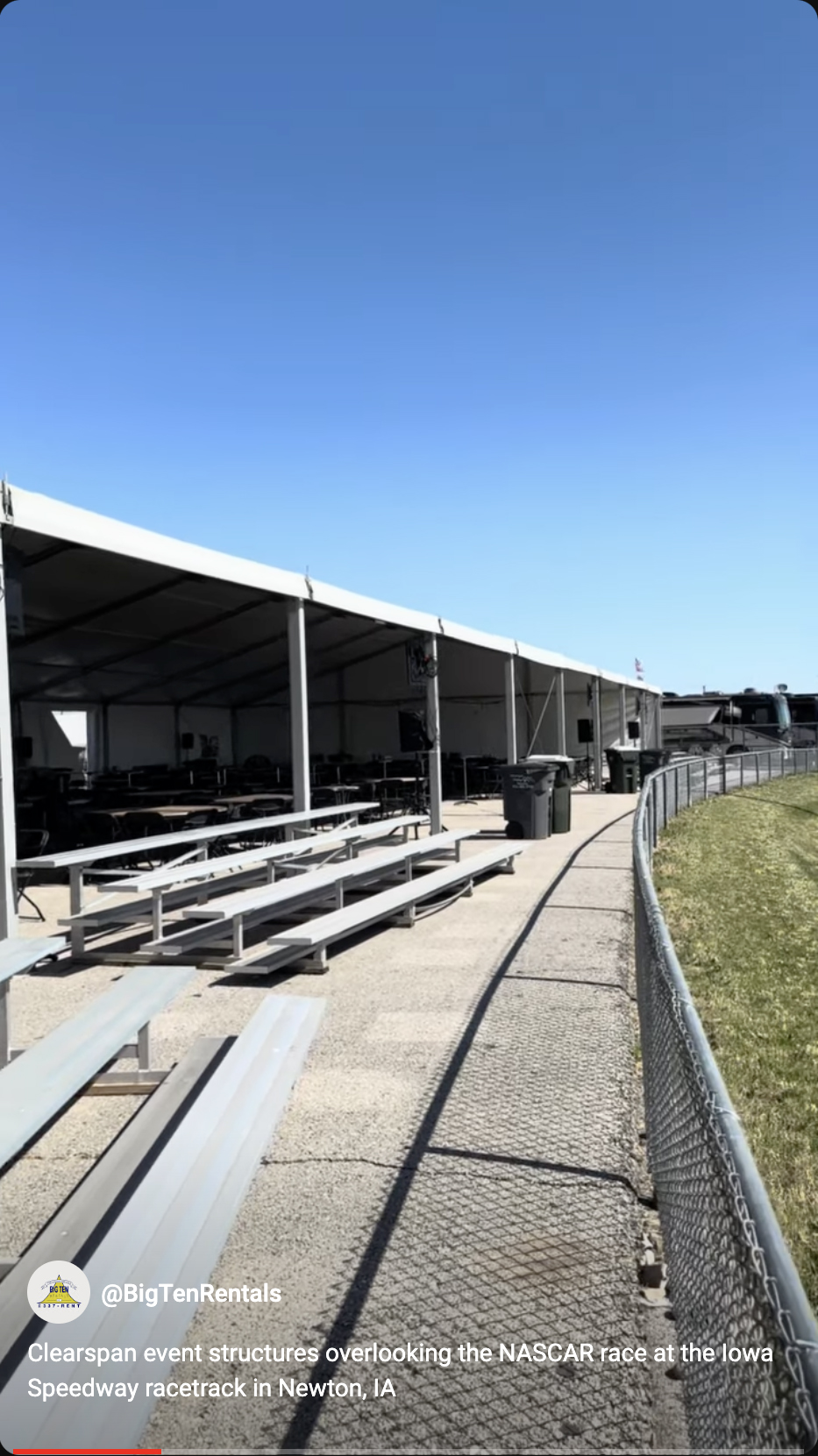 Clearspan event structures overlooking the NASCAR race at the Iowa Speedway racetrack in Newton, IA