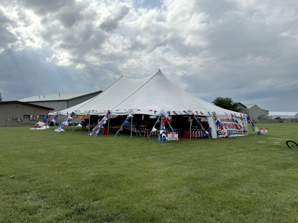 Fireworks tent in North Liberty, Iowa. 30' x 40' Rope and Pole Tent.