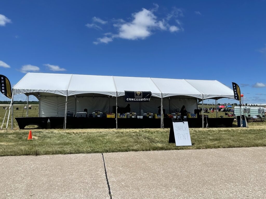 Side of the 20' x 50' tent at Quad City Air Show 2024 in Davenport, IA