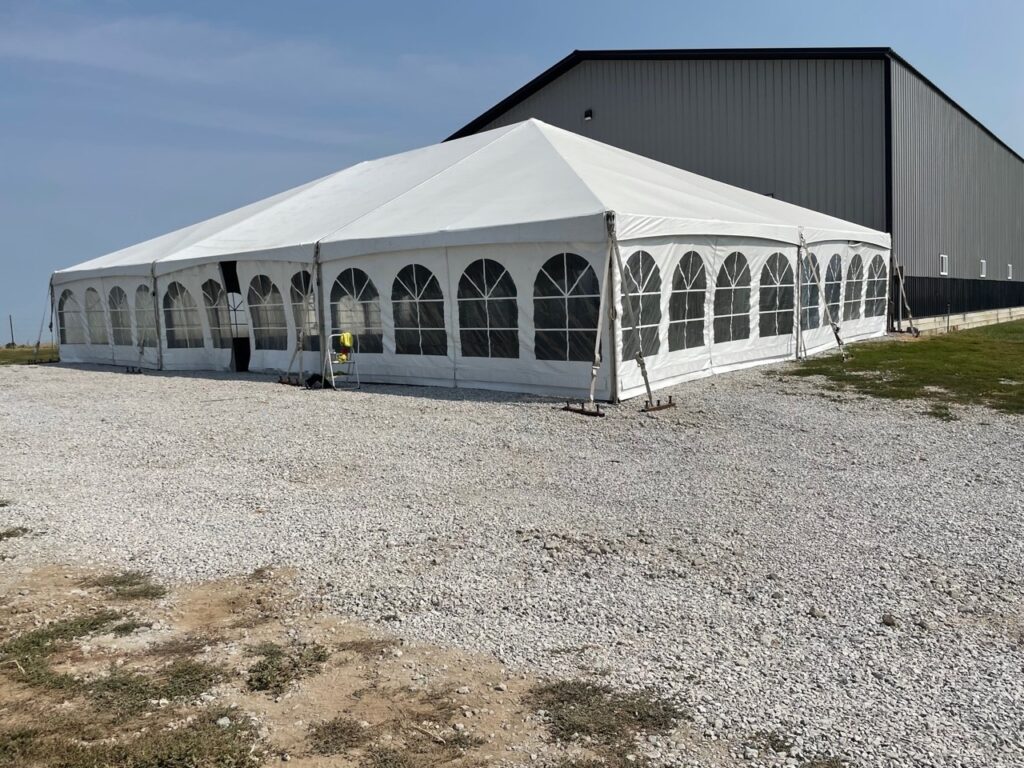 Corner of a 40′ x 60′ Hybrid Tent with French window side wall at Riverside Casino