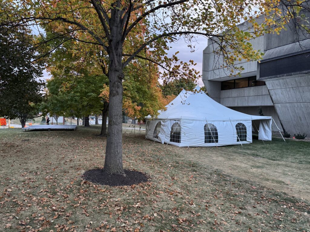 16' x 20' stage and 30' x 40' rope and pole event tent.