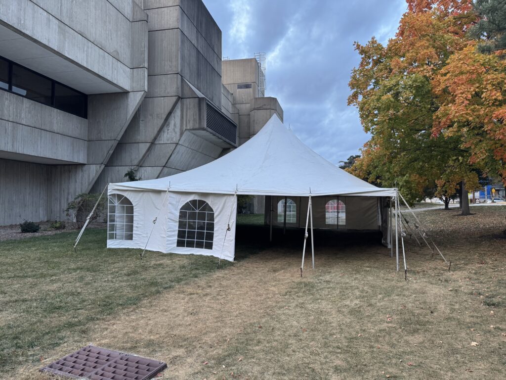 30' x 40' rope and pole event tent at University of Iowa College of Dentistry for 2024 Homecoming.