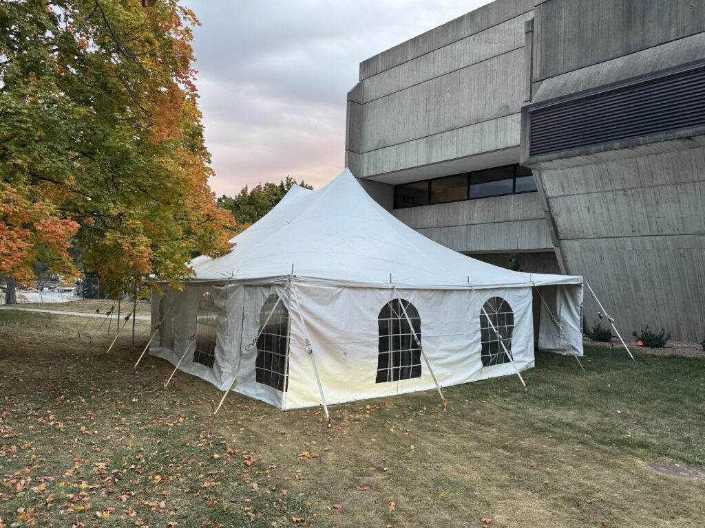 30' x 40' rope and pole event tent at University of Iowa College of Dentistry for Homecoming.