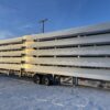 Folded mobile 15-Row bleacher trailer that packs 412 comfortable seats into 45 foot trailer with enhanced sightlines and quick hydraulic setup.