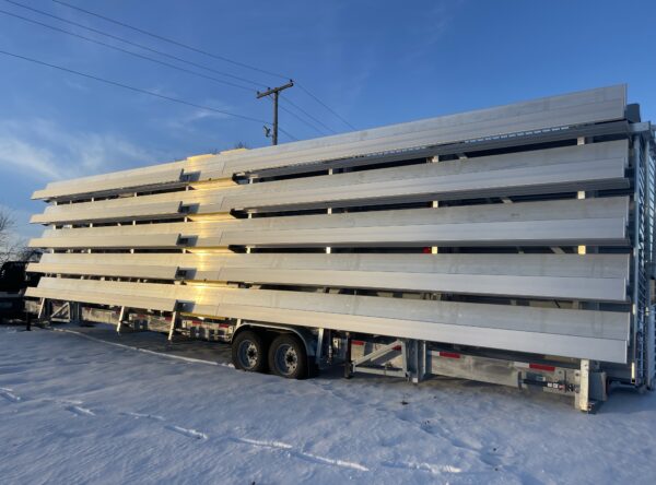 Folded mobile 15-Row bleacher trailer that packs 412 comfortable seats into 45 foot trailer with enhanced sightlines and quick hydraulic setup. Folded mobile 15-Row bleacher trailer that packs 412 comfortable seats into 45 foot trailer with enhanced sightlines and quick hydraulic setup.