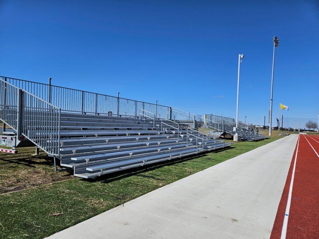 Two 45' Towable Bleachers for the Varsity Girls Soccer Match at Father McGivney Catholic School in Glen Carbon, IL on the field