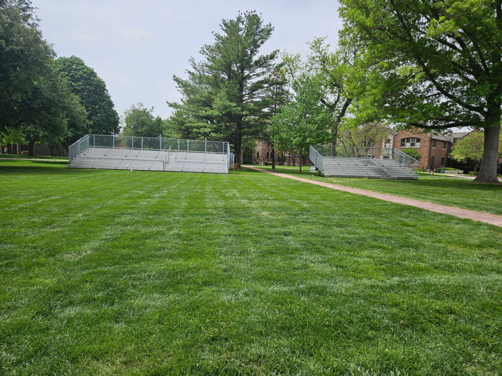 One 10-Row, 45' Towable Bleachers and one 10-Row 30′Towable Bleacher Outdoor Commencement at Grinnell College in Grinnell, IA