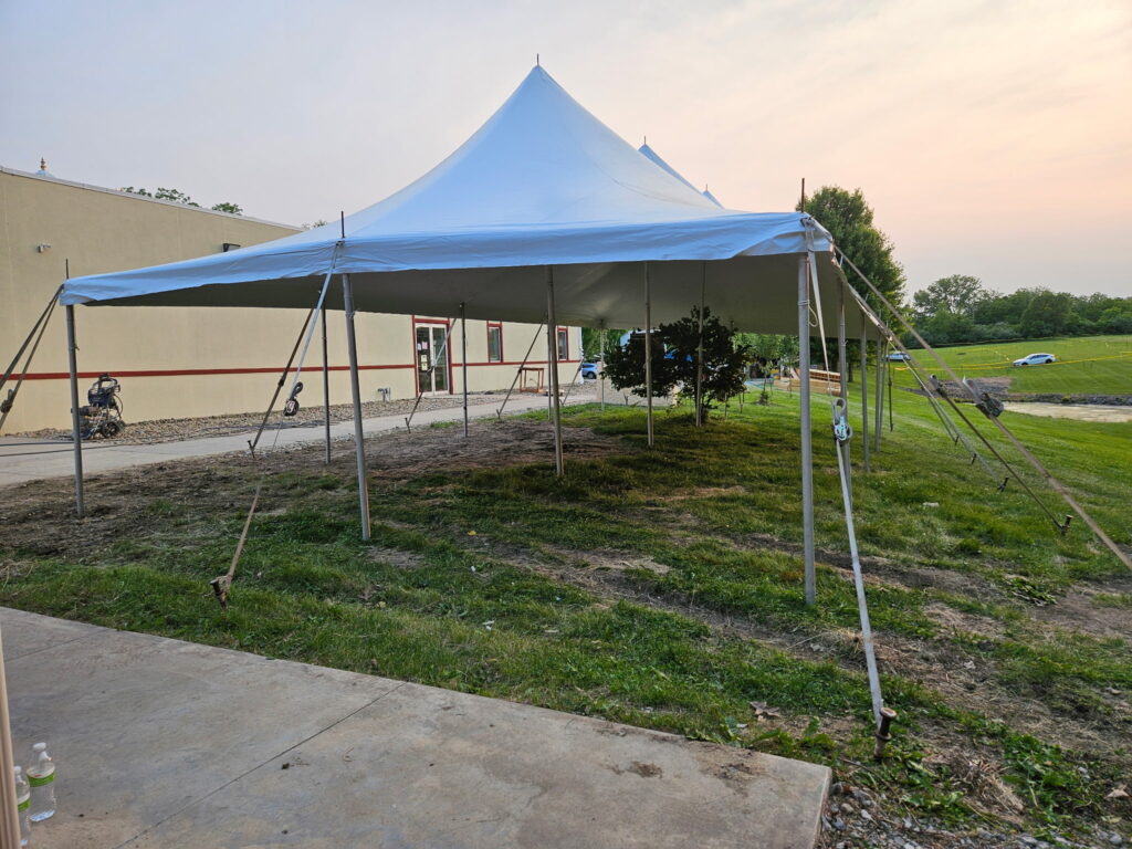 20’ x 40’ rope and pole check in tent at Quad City Hindu Temple in Rock Island, Illinois