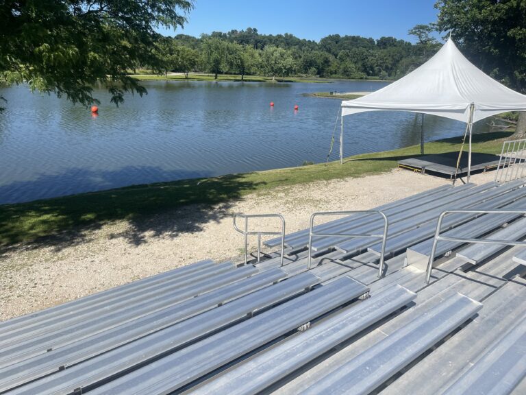45′ Towable Bleacher at the 2025 Cardboard Boat Regatta at Ellis Park at Cedar Rapids Freedom Festival (image from the bleacher)