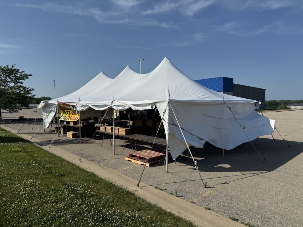 Fireworks Tent (20' x 40' Rope and Pole Tent) in Dubuque, Iowa (corner)
