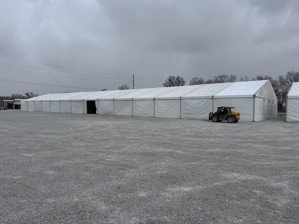 60' x 230' (18m x 70m) Losberger Clearspan Event Structure-Tent at the Kalona Sales Barn
