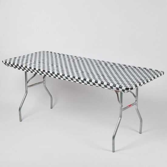Black and White Checkered - 6' x 30" Banquet Kwik-Cover (Reusable and Disposable) - table