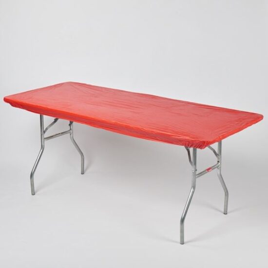 Red - 6' x 30" Banquet Kwik-Cover (Reusable and Disposable) - table