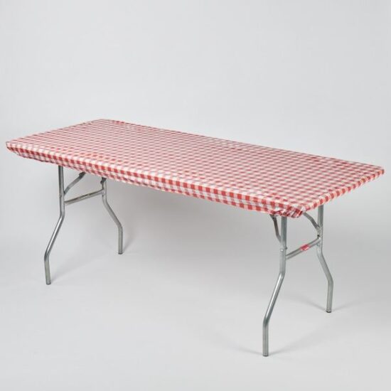 Red Gingham - 6' x 30" Banquet Kwik-Cover (Reusable and Disposable) - table