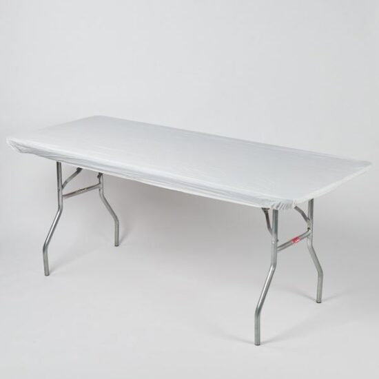 White - 6' x 30" Banquet Kwik-Cover (Reusable and Disposable) - table