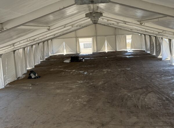 From the apex of the 60′ x 230′ (18m x 70m) Losberger clearspan event structure From the apex of the 60′ x 230′ (18m x 70m) Losberger clearspan event structure